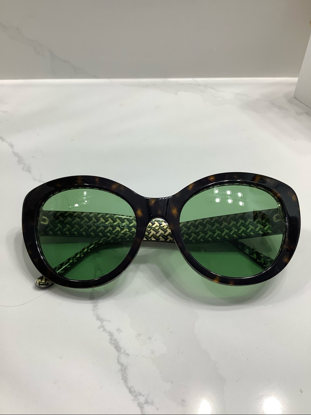 Tory Burch Tortoiseshell Sunglasses with Green Lenses